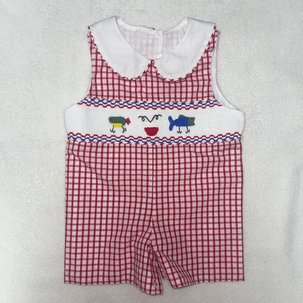 Stitchy Fish boys smocked fishing shortall size 6m